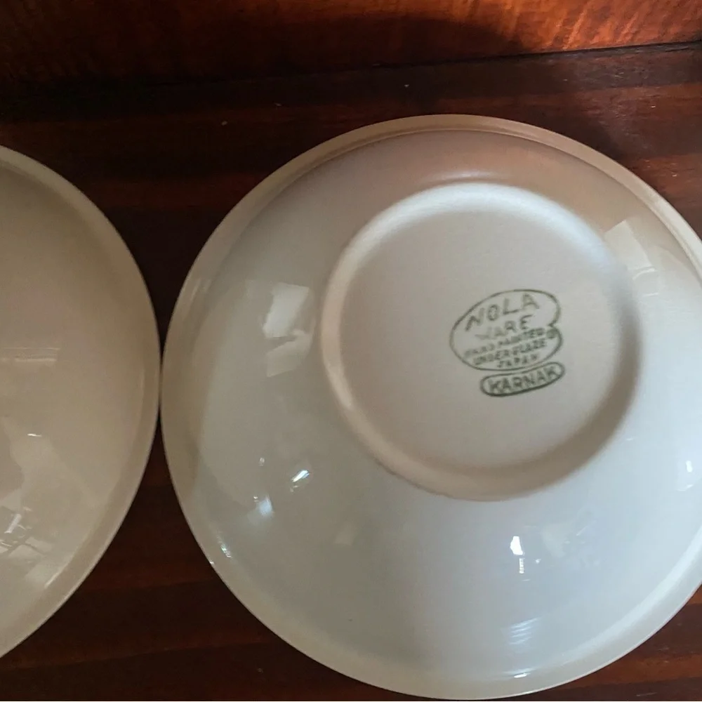 3 Rare Vintage Nola Ware Hand Painted Atomic Art Deco 3”Blue White Bowls MCM